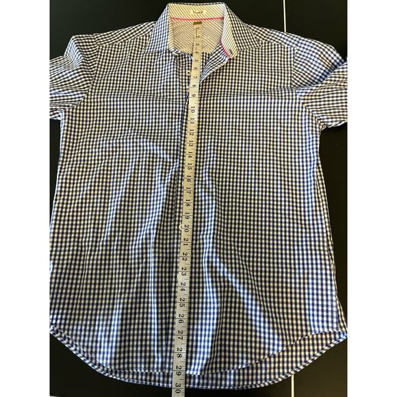 Men's Bugatchi Uomo Shaped Fit Button Down Long Sleeve Shirt Blue grid Medium - Picture 7 of 7